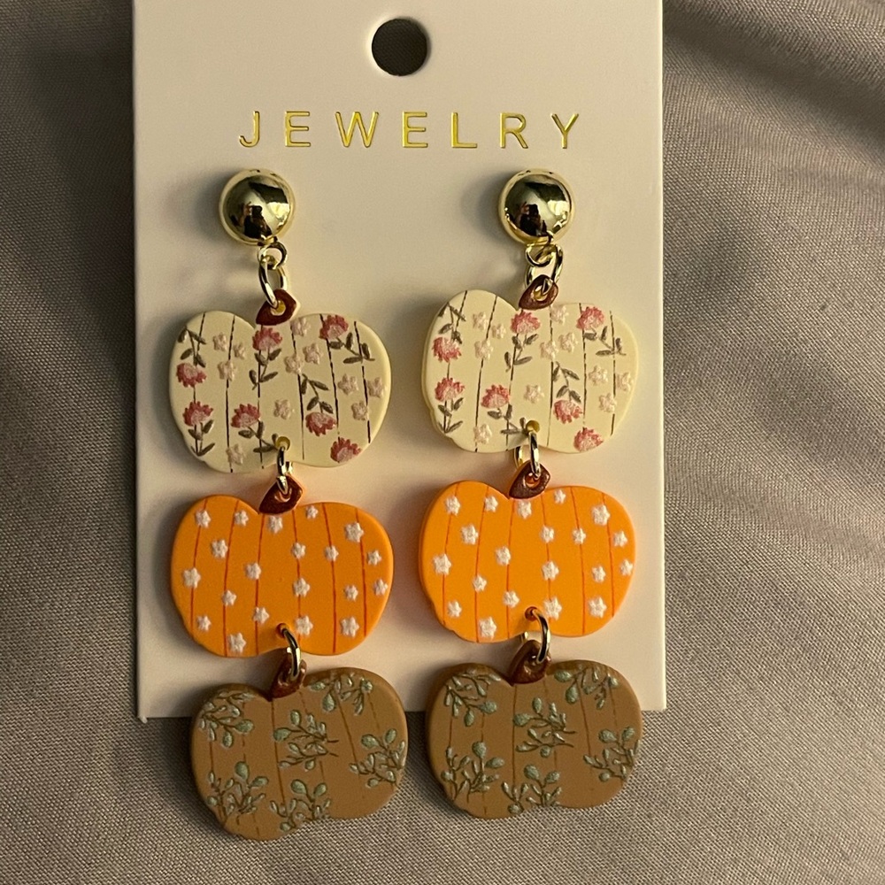 Floral and Patterned Pumpkin Earrings